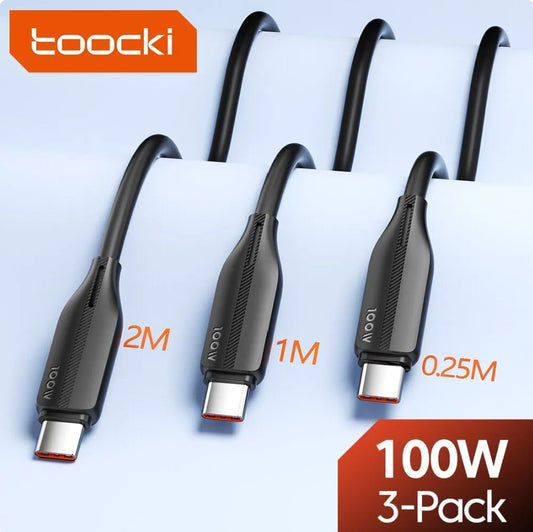 Toocki Paquete de 3 USB Tipo C Cable 100W Cable de carga súper rápido